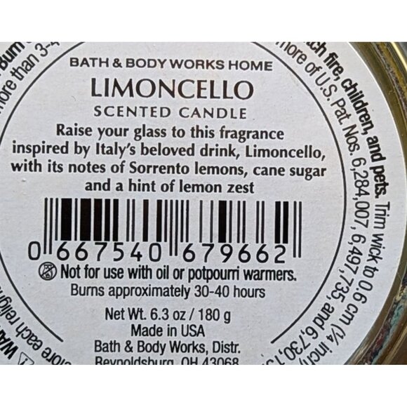 Bath & Body Works Limoncello Scented Candle 6.3 Oz - Picture 2 of 2
